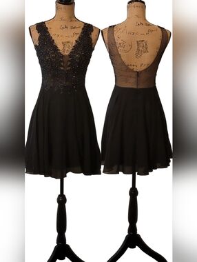 GB Chiffon Floral Embroidery Embellished Studded Mesh Zip Mini Dress Size 3
